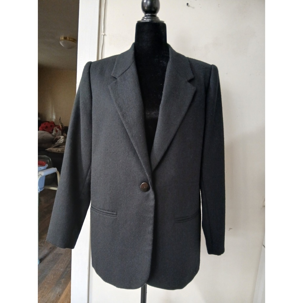 Sag Harbor Petite Blazer 12P Black Wool Blend Single Button Classic Fit